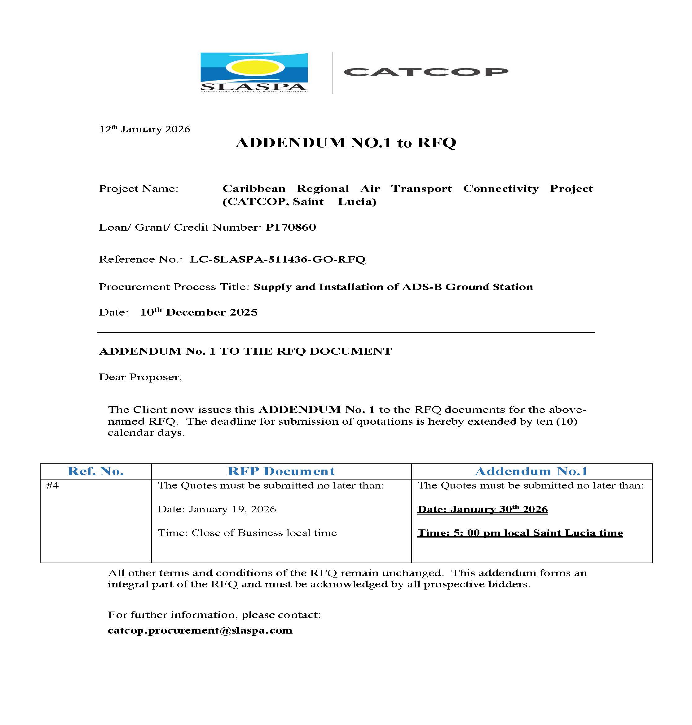 ADDENDUM 1- RFQ -Supply and Installation of ADS-B Ground Stations